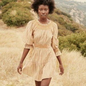 Dôen Sabine Dress in Orange Meringue Plaid